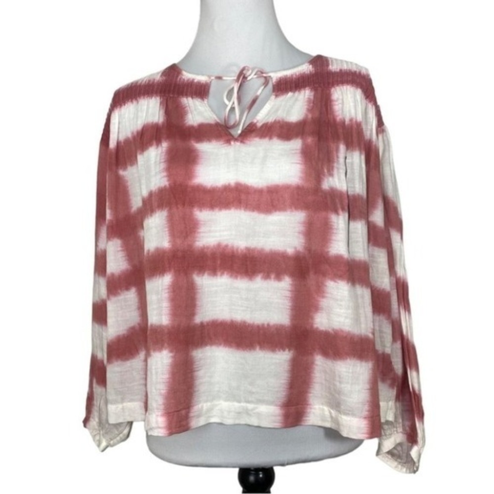 Lucky Brand Womens Rose Tie Dye Grid Blouse Split Neck‎ Top BOHO Small NEW